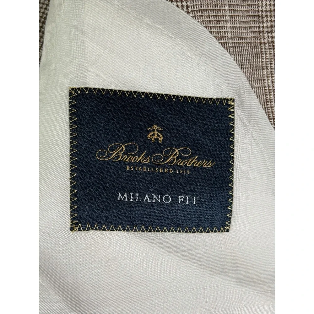 Brooks Brothers Milano Fit 42L Solbiati Italian 100% Linen Glen Plaid Blazer